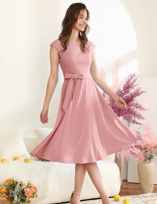 DRESSTELLS Women's Cocktail Dresses, Formal Wedding Guest Church Modest Party Prom Dress 2025, Dustyrose, Large - Image 5