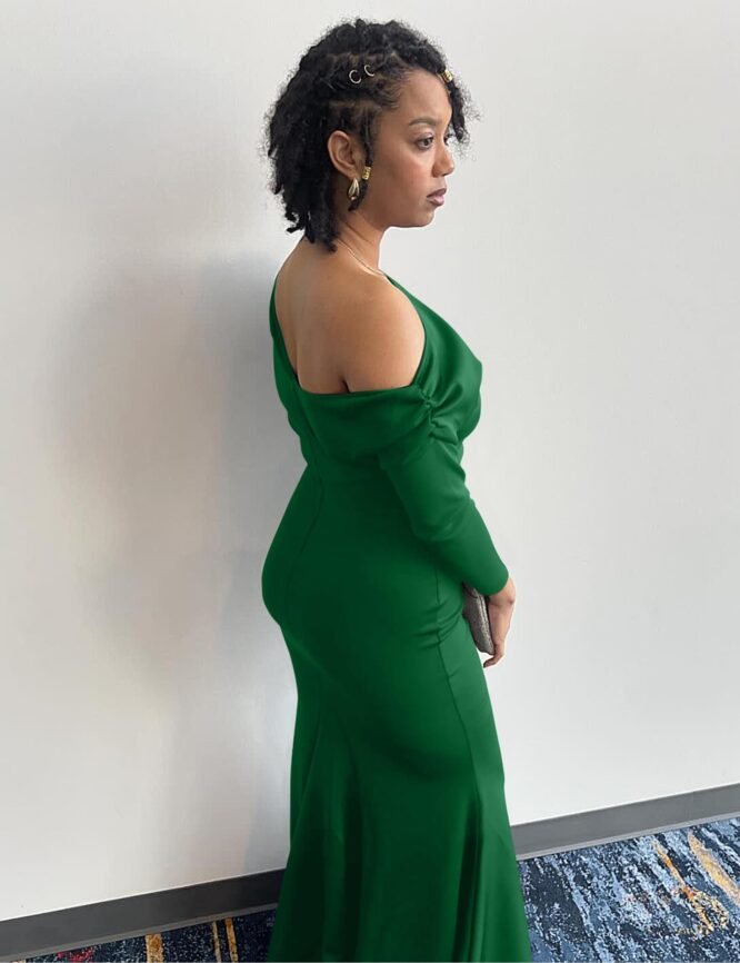 YMDUCH Women Sexy Elegant Long Sleeve Off Shoulder Evening Bodycon Long Formal Dress, Green, M - Image 9
