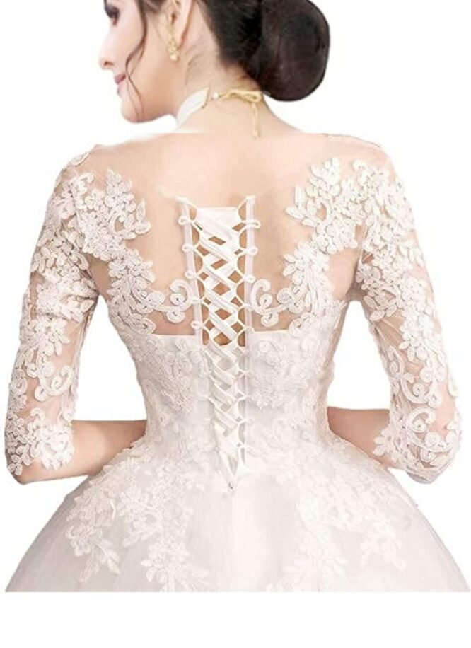 GOWNLINK White Christian Wedding Catholic Wedding Ball Long Gown Dress in White Frock Women with Extra Sleeves Gld30 (Small) - Image 8