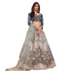 Designer Lehenga Choli with Net Dupatta, Blue and Grey Embroidered, Traditional dress for women and girls