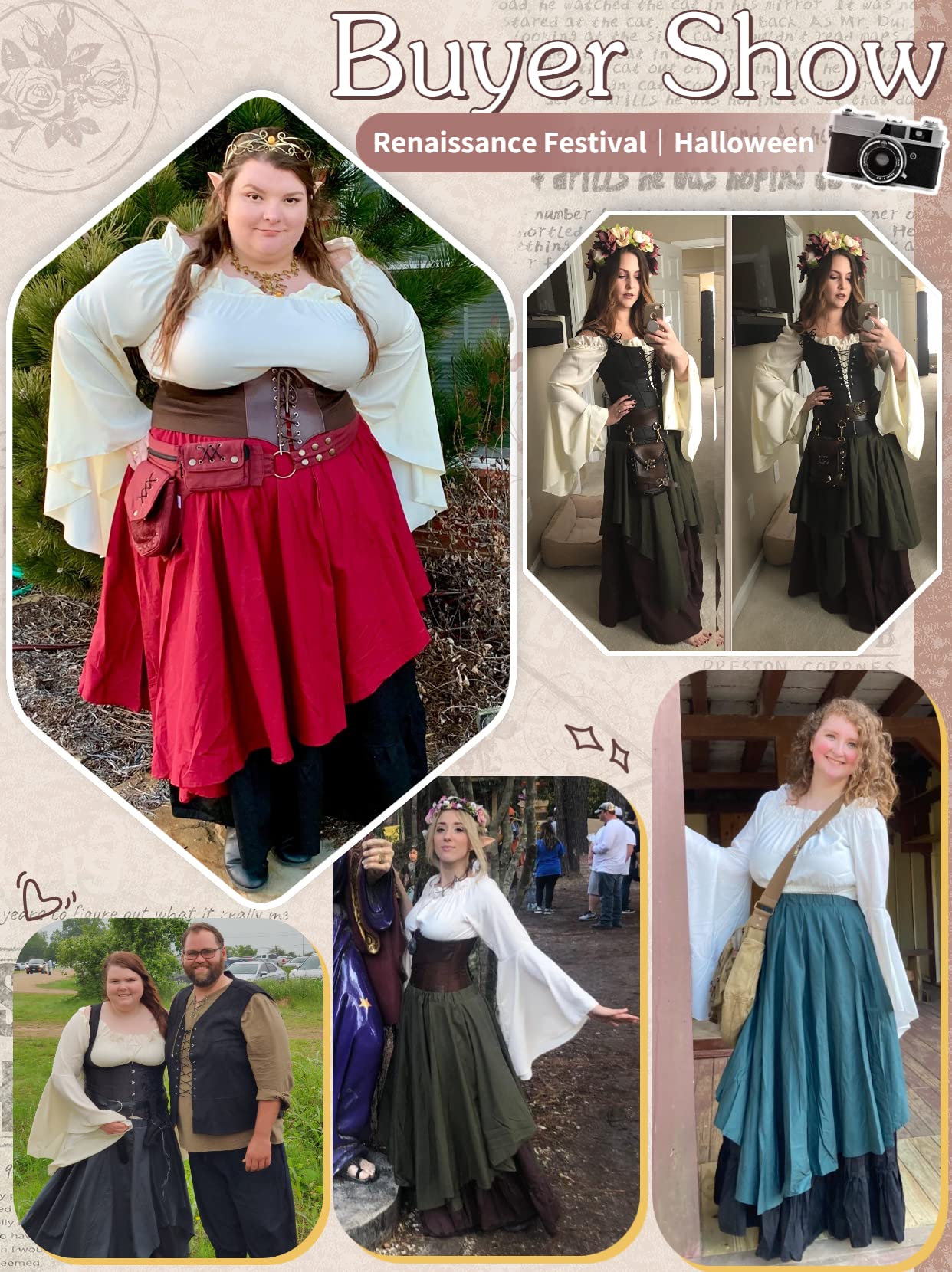 Nspstt Womens Renaissance Medieval Costume Dress Gothic Victorian Fancy Dresses - Cotton, White - Image 6