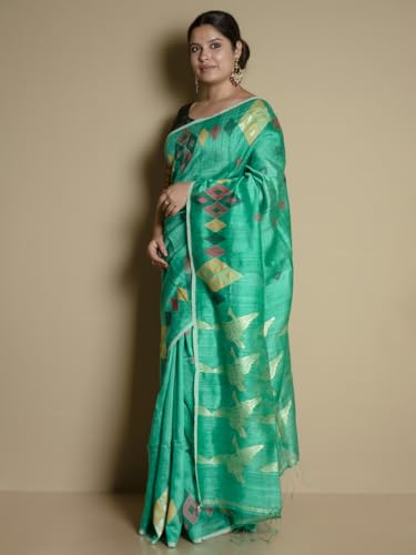 GUNGUN Womens Green Multicolored Geometric Matka Saree - Image 5