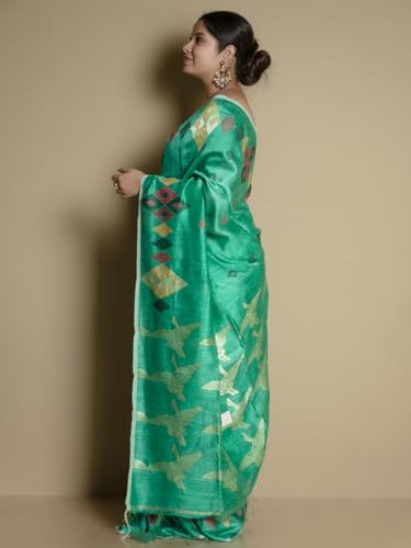 GUNGUN Womens Green Multicolored Geometric Matka Saree - Image 4