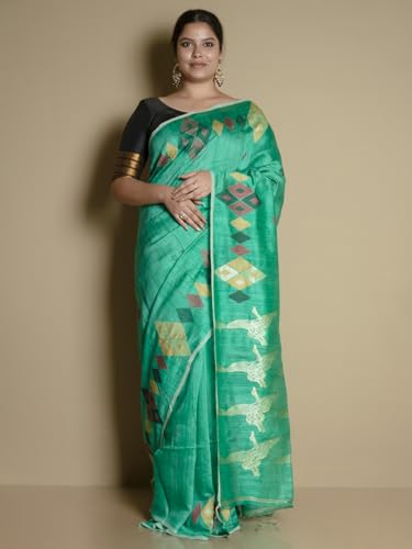 GUNGUN Womens Green Multicolored Geometric Matka Saree - Image 6