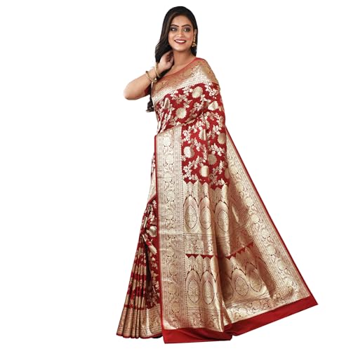 Aishani Collection Woven Jaal Work Pure Katan Silk Wedding Banarasi with bp (Maroon) - Image 5