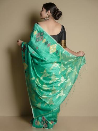 GUNGUN Womens Green Multicolored Geometric Matka Saree - Image 3