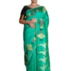 GUNGUN Womens Green Multicolored Geometric Matka Saree