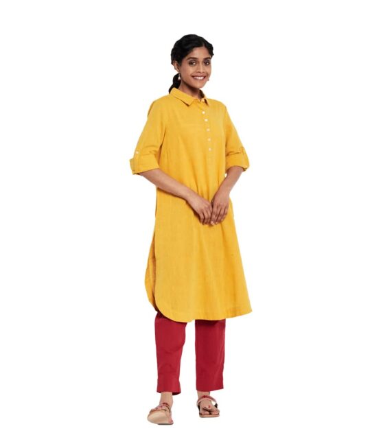 Fabindia Women's Cotton Regular Kurta (10718583YL_Yellow_L)