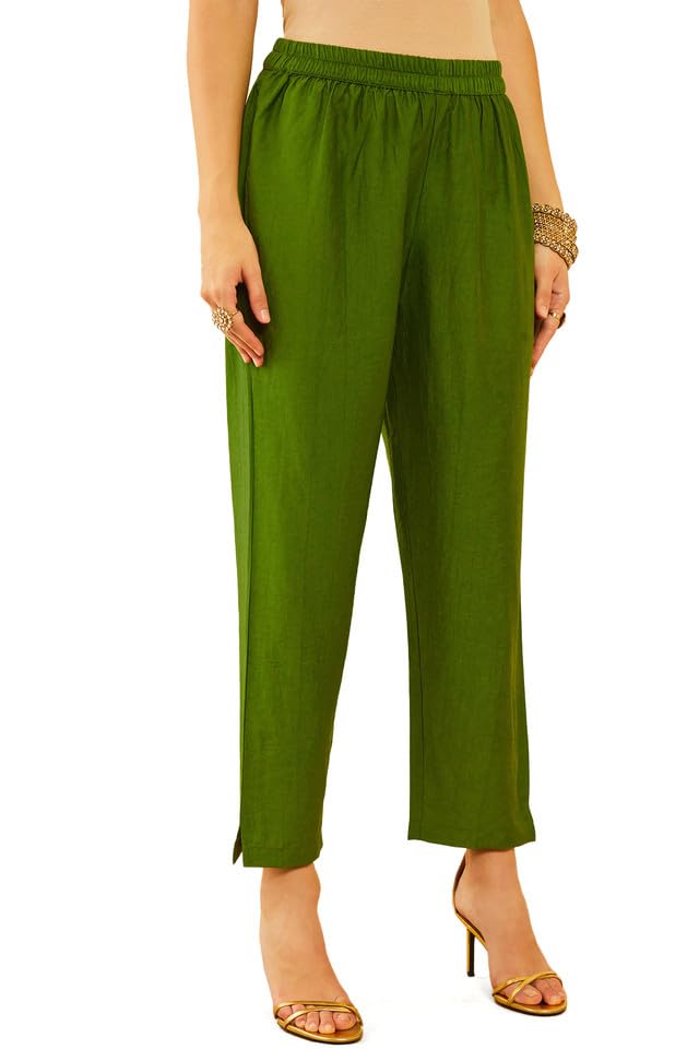 Soch Womens Green Brocade Bandhani Printed Suit Set with Mirror Work - Image 4