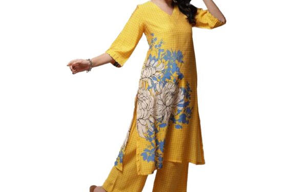 BIBA Women Viscose Printed Relaxed Mix And Match Co-Ord Set (Soul Spa1866_Yellow_38)