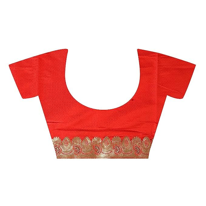 Aishani Collection Pure Katan Silk Wedding Banarasi Women's Saree with bp (Blue, Red) - Image 3