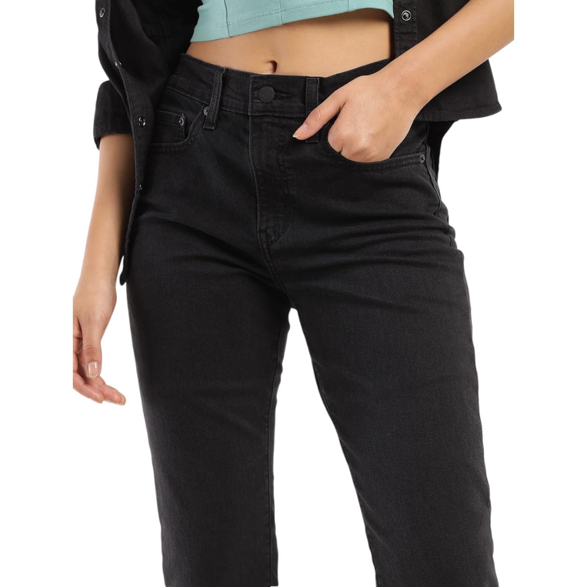 Levi's Women High Rise Straight Jeans (001UF-0012_Black_32) - Image 3