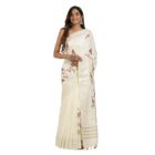TEEJH Taarakini Off White Pure Silk Linen Saree with Blouse Piece