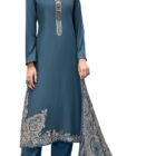 DRAVINAM Trends Unstitched Pashmina Salwar Suit Set – 100% Pure Viscose Pashmina Wool Winter wear Fabric for Top with Elegant Embroidery, Plain bottoms & Pashmina Digital Wool Shawl