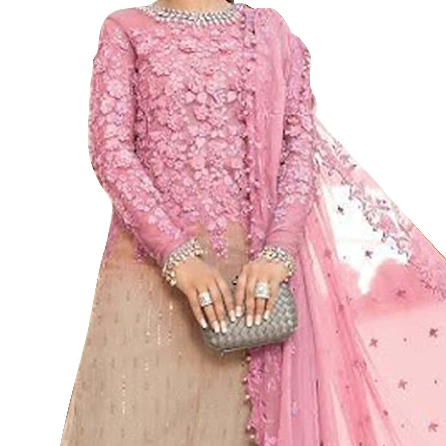 Uday Enterprise net with soft silk semi stitched embroidery and sequence work multi color designer pakistani dress material for women's - Image 5