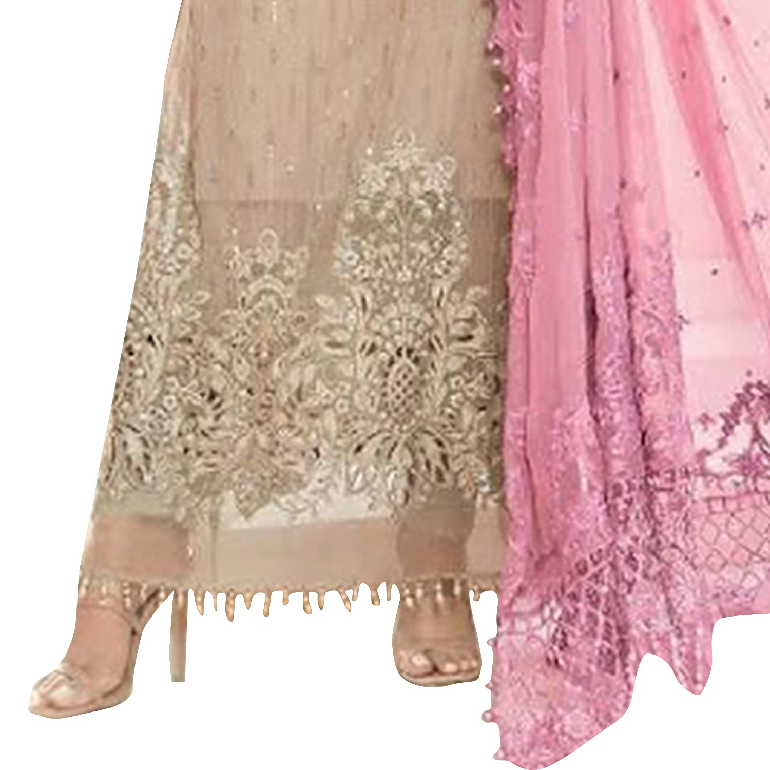 Uday Enterprise net with soft silk semi stitched embroidery and sequence work multi color designer pakistani dress material for women's - Image 4
