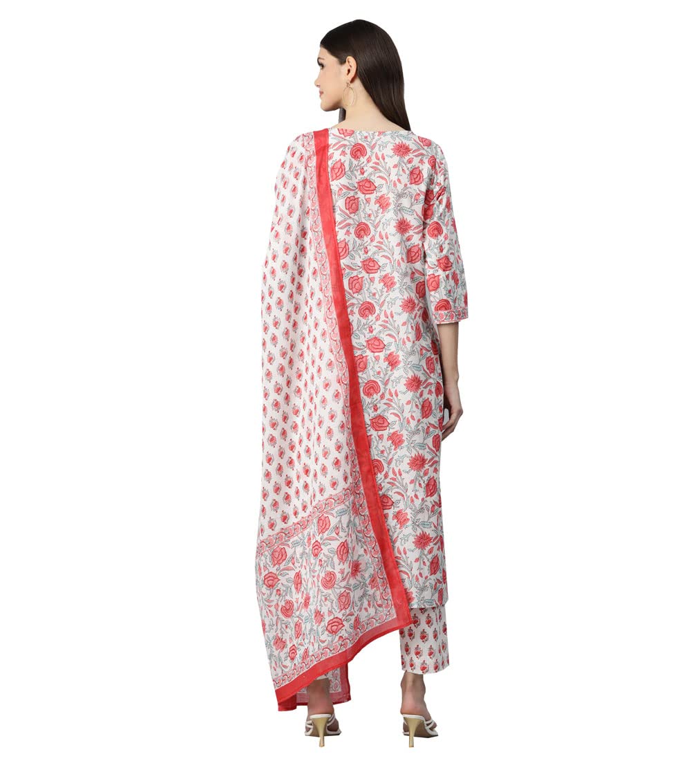 Divena White Floral Printed Kurta Pant Set with Dupatta - Image 3