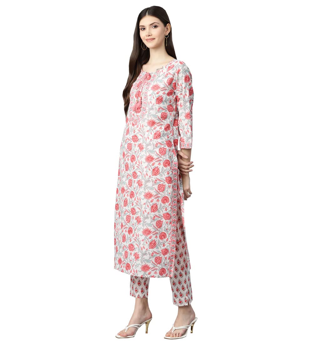 Divena White Floral Printed Kurta Pant Set with Dupatta - Image 4