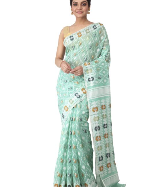 PinkLoom Handloom Jamdani Saree for Women – Pure Cotton Soft Traditional Bengali Weave without Blouse Piece – Festive & Ethnic Wear