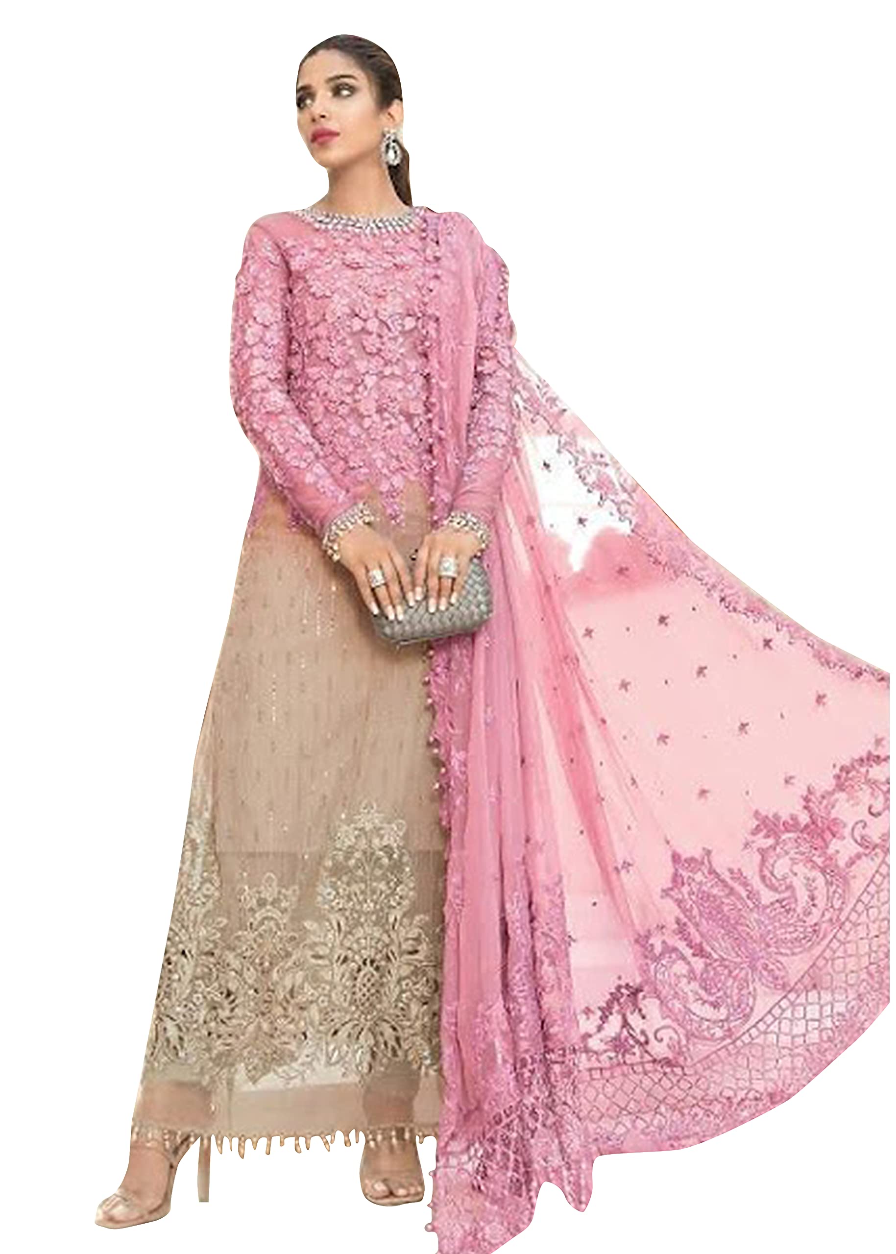 Uday Enterprise net with soft silk semi stitched embroidery and sequence work multi color designer pakistani dress material for women's