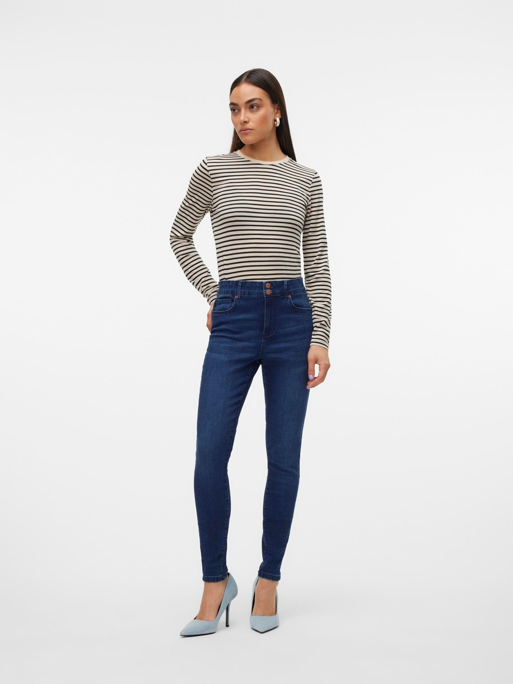 VERO MODA Women Dark Blue Skinny Fit High Rise Jeans - Image 4
