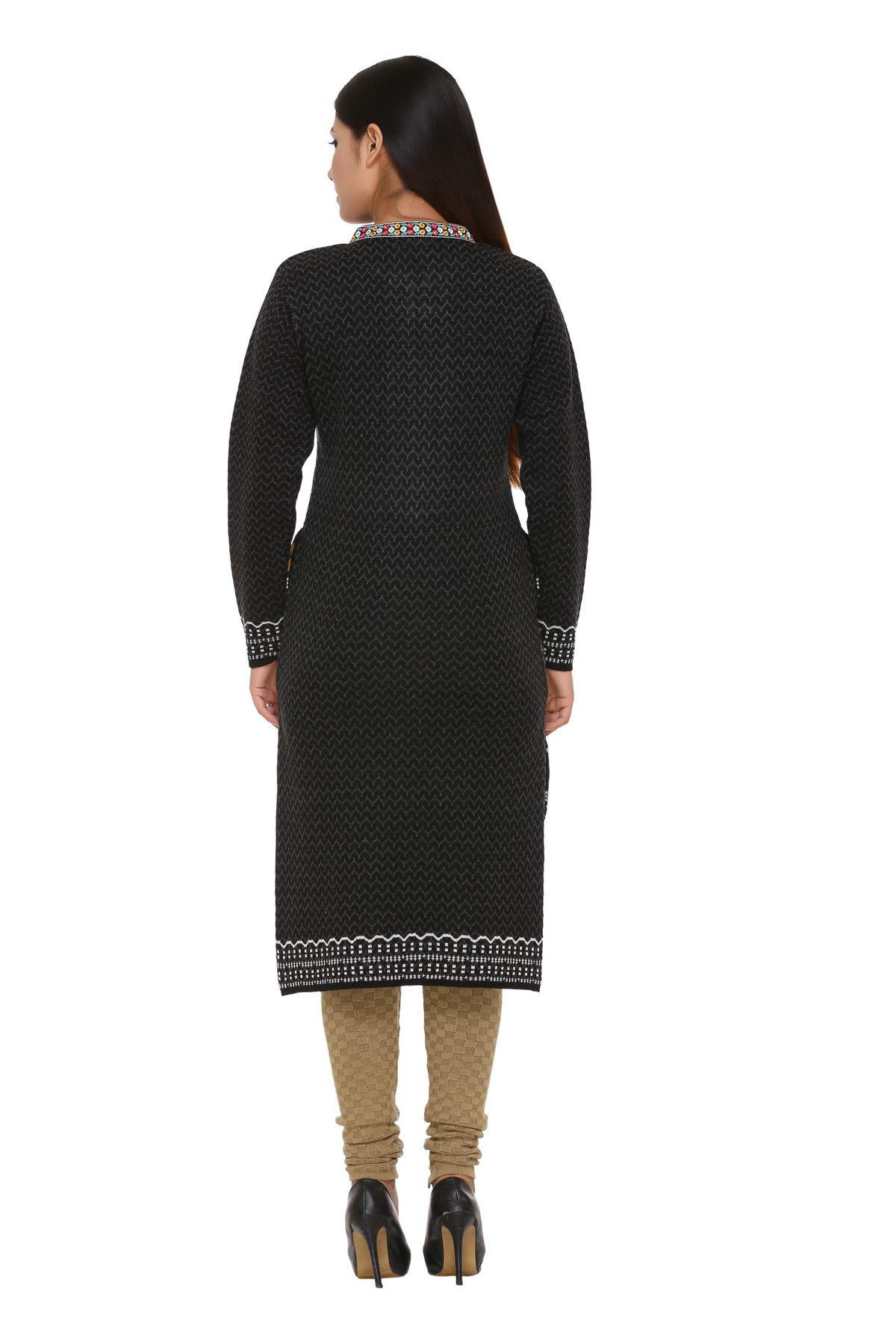 aarbee Women's Woollen Knee Length Floral Knitted Regular Fit Kurti (Medium, Black) - Image 5