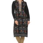 aarbee Women's Woollen Knee Length Floral Knitted Regular Fit Kurti (Medium, Black)