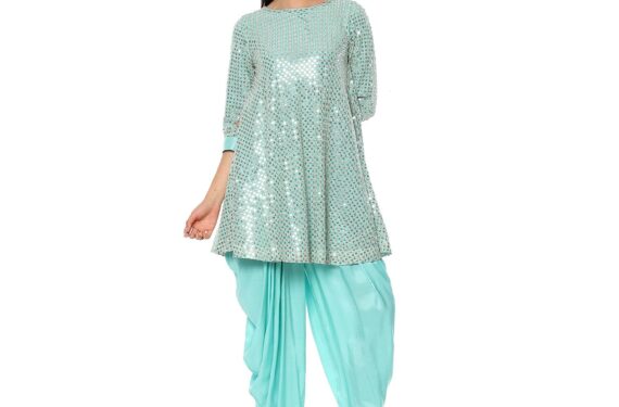 BIBA Women's Viscose Kurta (SKDZRINM10245AW24AQU_Aqua Blue