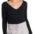 SIGHTBOMB Cotton Womens Slim Fit Ribbed V Neck Full Sleeves Top (Black), Small