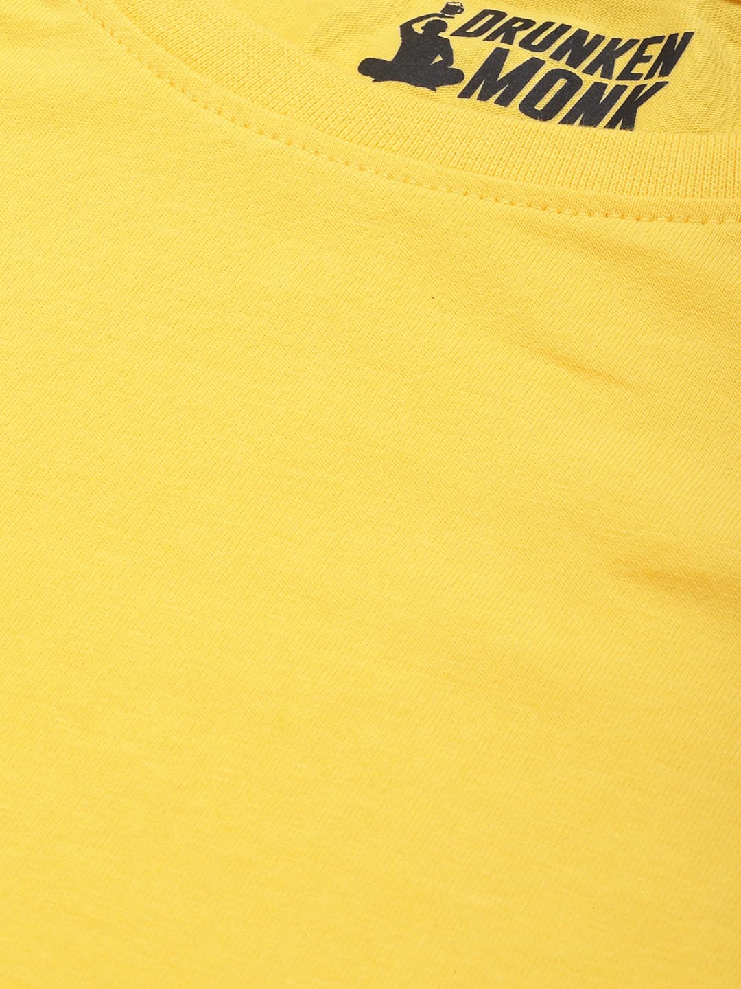 DrunkenMonk Plain Women's Yellow Half Sleeve Crop Top (Yellow, Medium) - Image 3