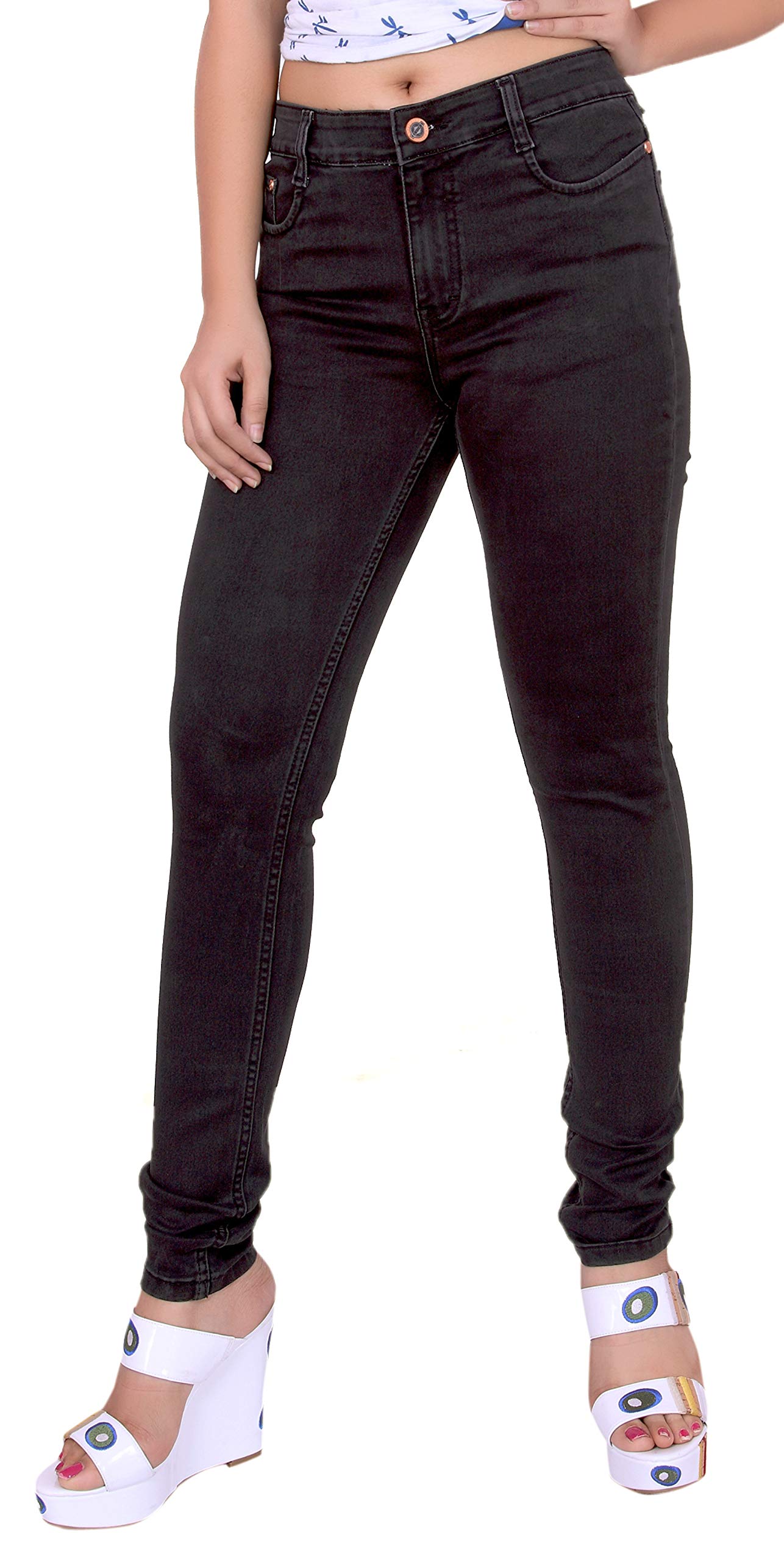 FCK-3 Stretchable Denim Pencil Fit Carbone Black Color Regular Fit High Waist Jeans for Women-48