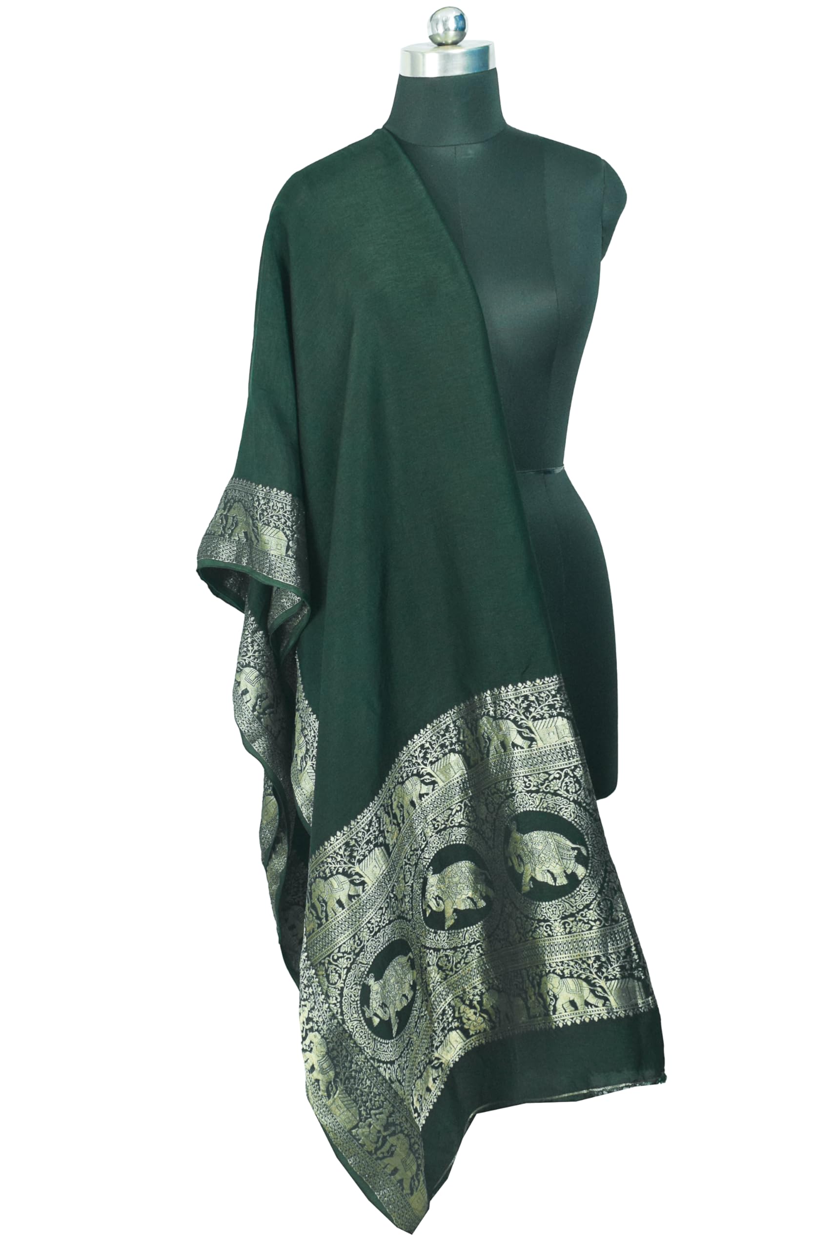 Ethnics of Kutch Women Plain Dyeing Dola Silk With Full Nakshi Border Dupatta - 2.5 Mtr Length (Green 16301F) - Image 4
