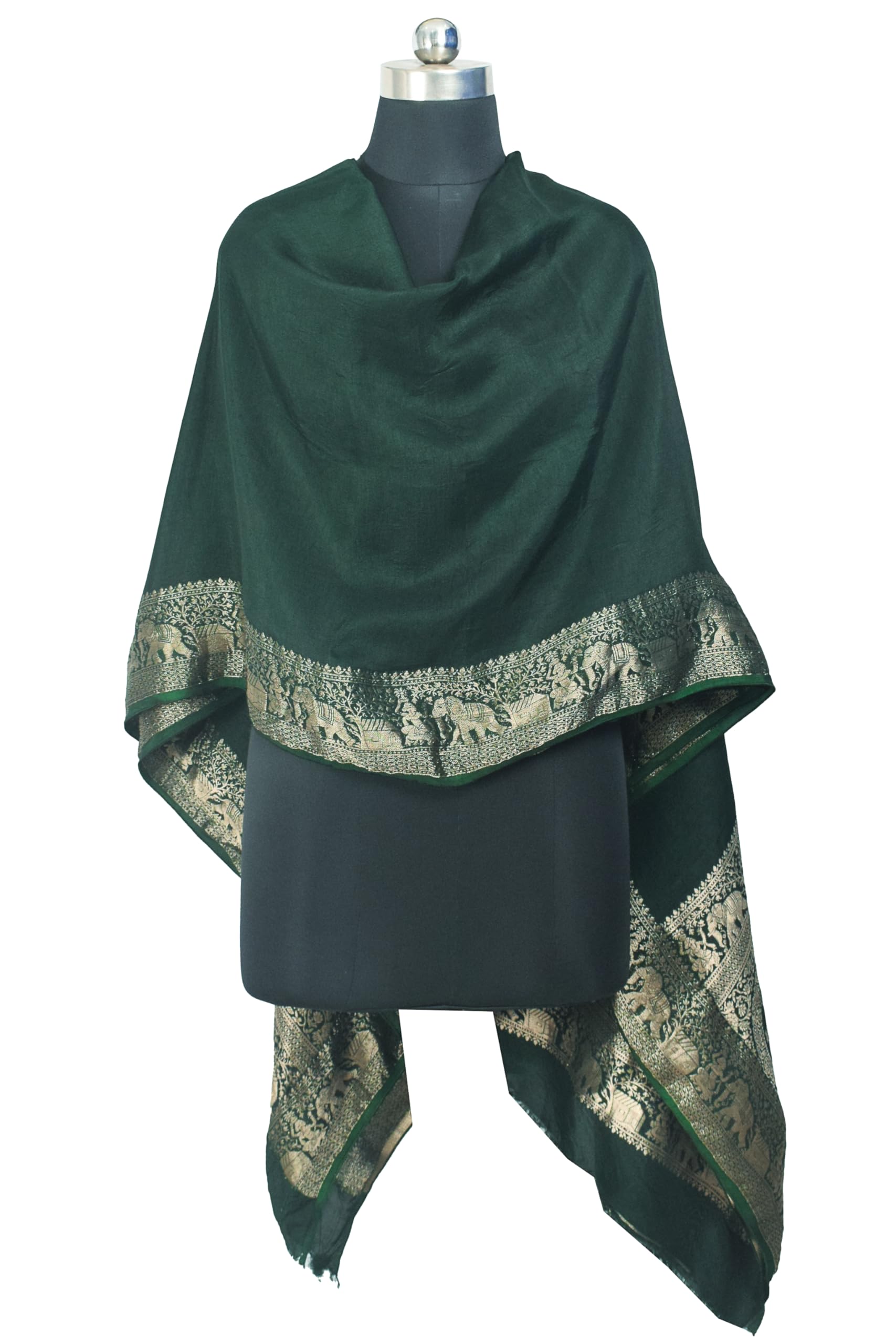 Ethnics of Kutch Women Plain Dyeing Dola Silk With Full Nakshi Border Dupatta - 2.5 Mtr Length (Green 16301F) - Image 3