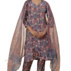 W for Woman Folksong Blue Printed Viscose Straight Kurta, Salwar Pant & Dupatta_24MAFS11930-911441_L