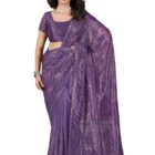 Vintro Tissue Net Embroidered Saree with Two-Tone Sequence & Thread Work