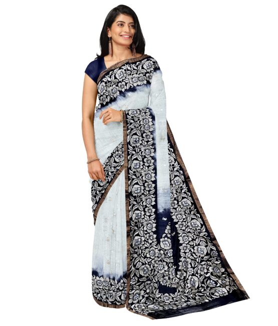 GUNGUN Womens Off White And Black Paisley Booti Floral Design Matka Saree