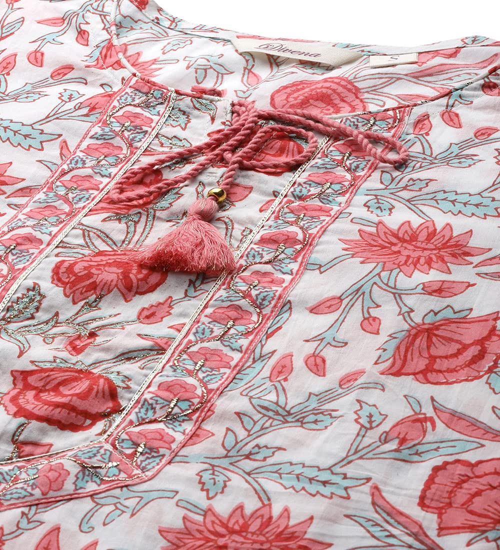 Divena White Floral Printed Kurta Pant Set with Dupatta - Image 7