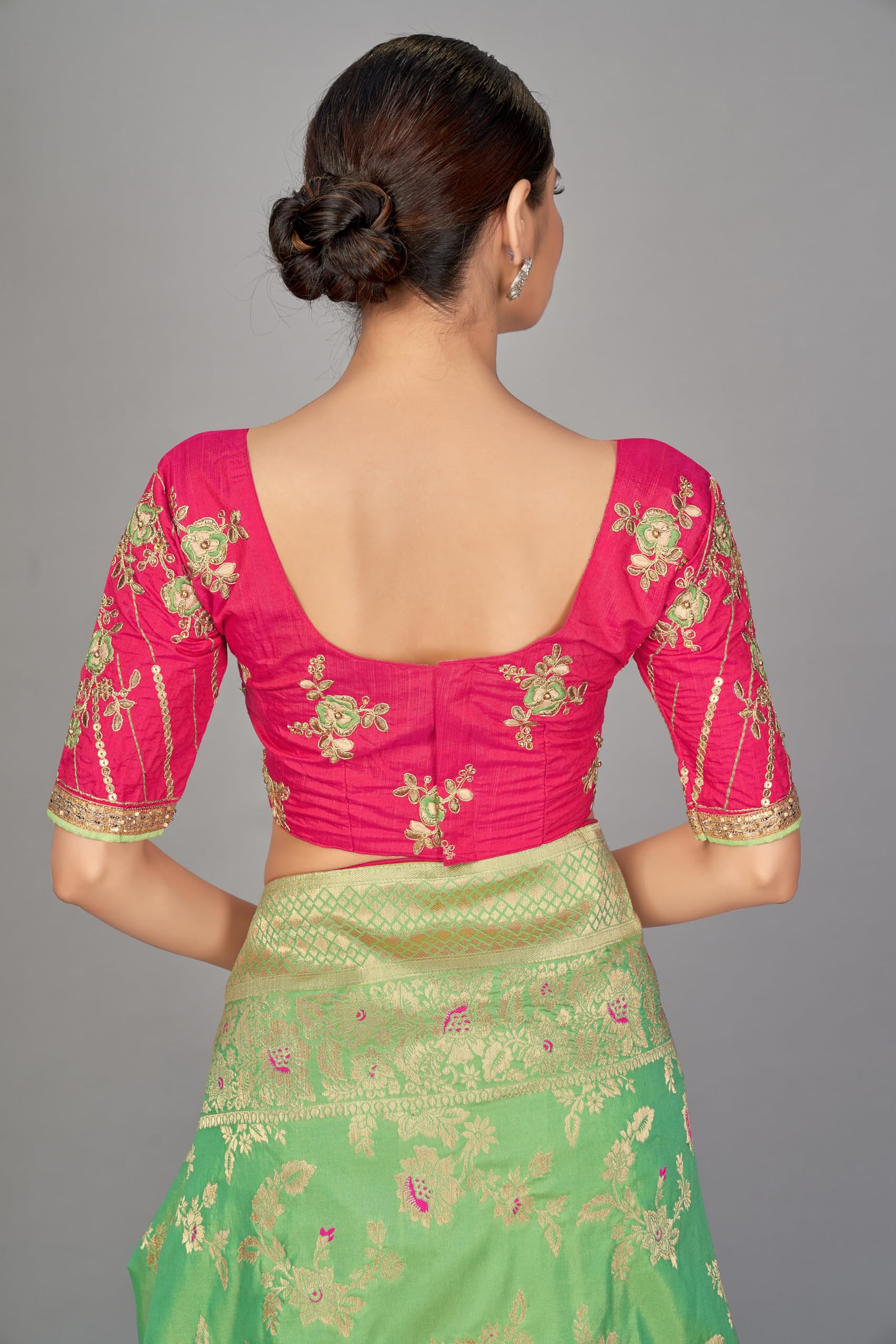 Monjolika Fashion Women's Woven Silk Saree With Blouse Piece (37769_Color_Light Green) - Image 3