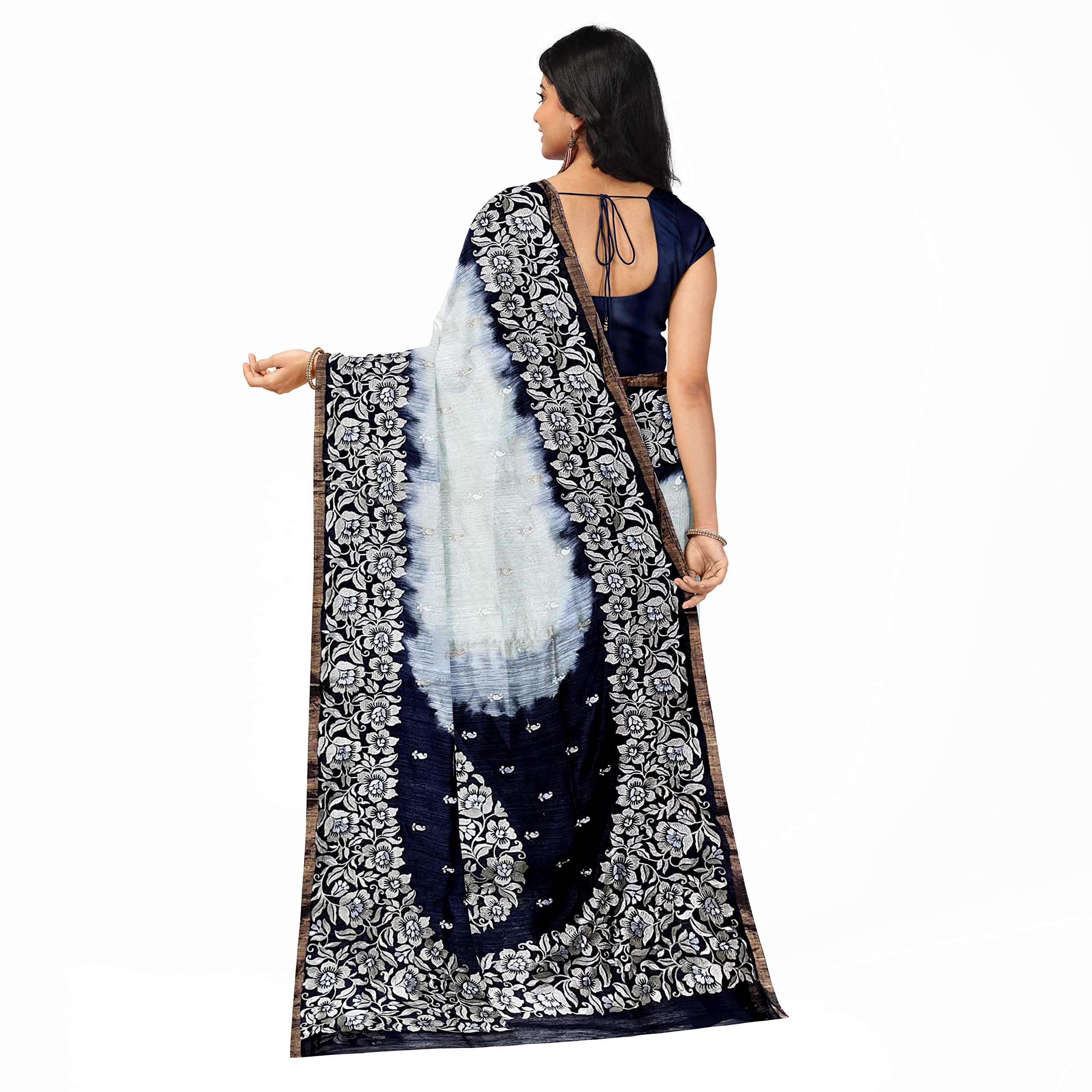 GUNGUN Womens Off White And Black Paisley Booti Floral Design Matka Saree - Image 4
