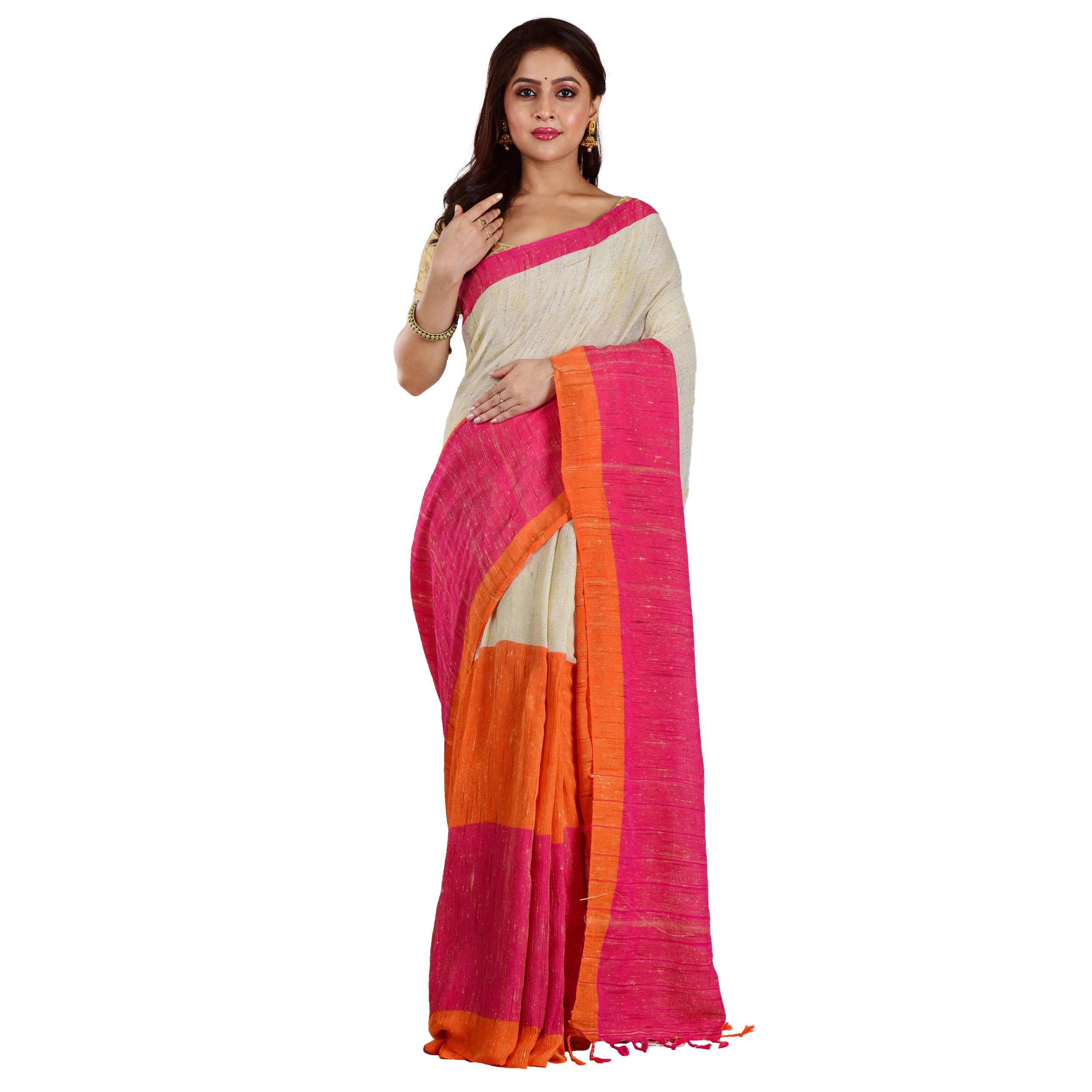 Aishani Collection Handloom Organic Ketia Jute Banana Silk Saree (Multicolour)