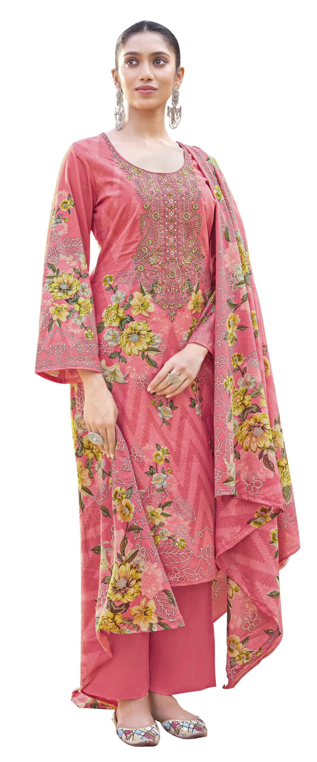 DRAVINAM Trends Women's Unstitched Salwar Suit Dress Material - Cotton Digital Printed Organza Embroidered Kameez II Unstitch Bottoms II Cotton Dupatta - Image 3