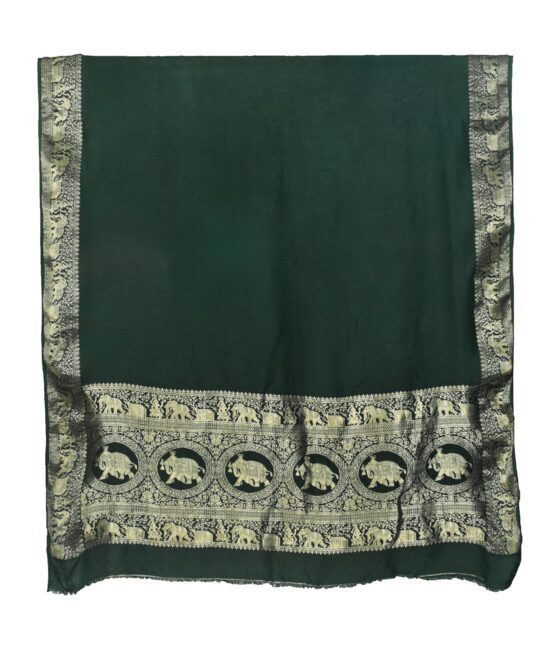 Ethnics of Kutch Women Plain Dyeing Dola Silk With Full Nakshi Border Dupatta - 2.5 Mtr Length (Green 16301F)