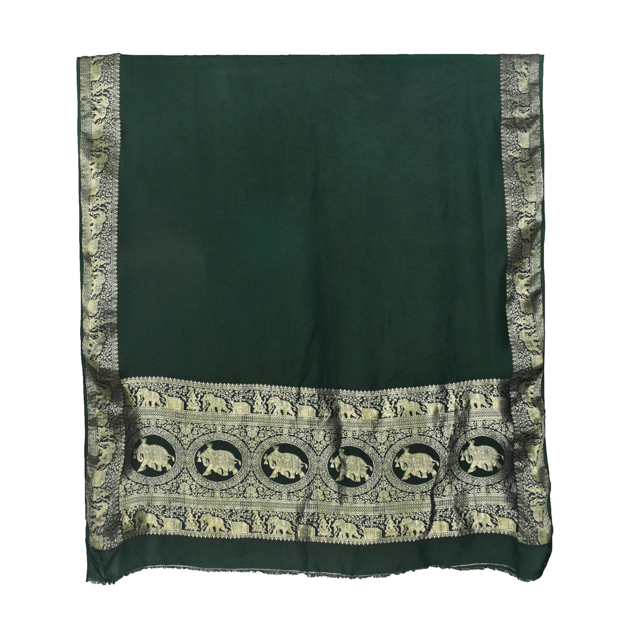 Ethnics of Kutch Women Plain Dyeing Dola Silk With Full Nakshi Border Dupatta - 2.5 Mtr Length (Green 16301F)