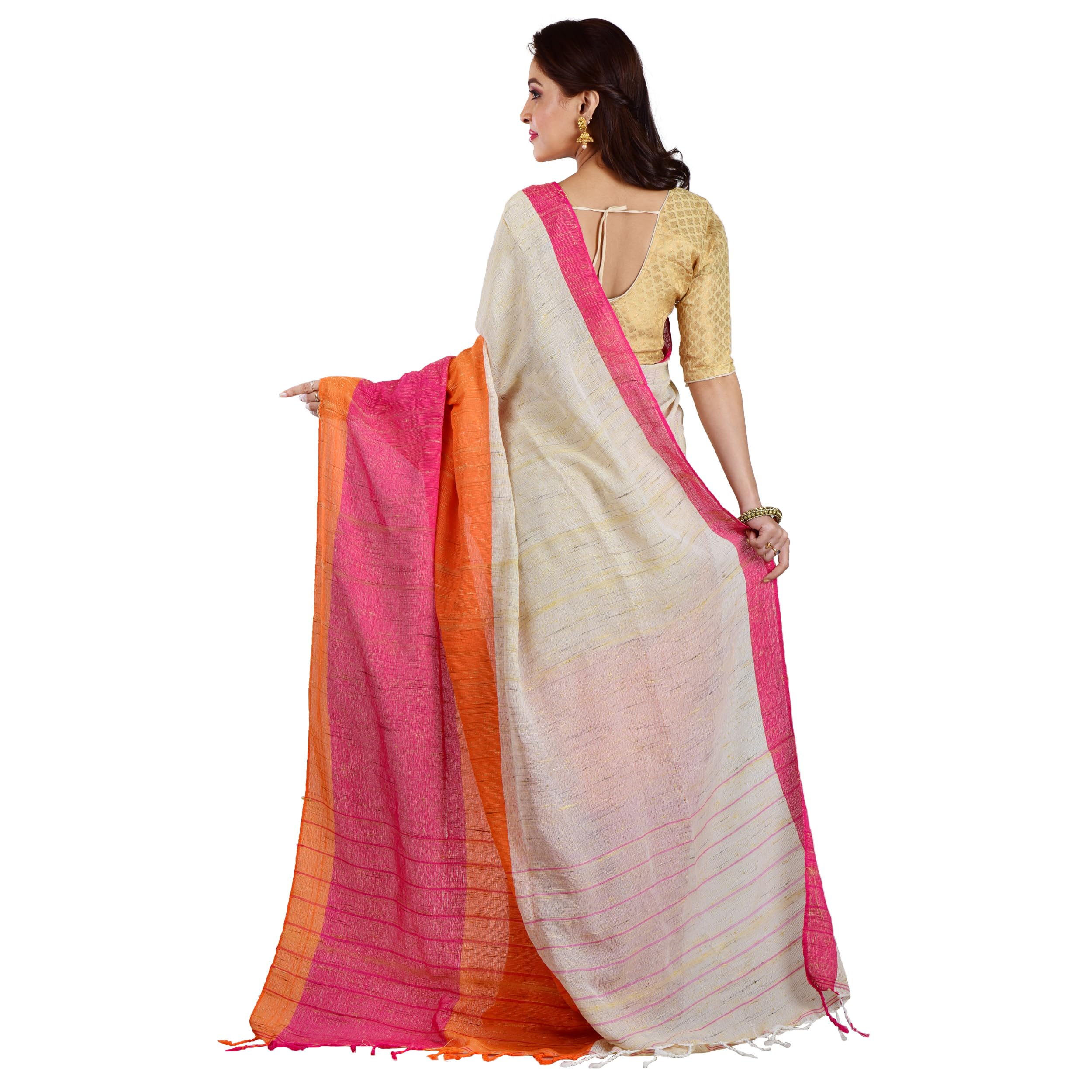 Aishani Collection Handloom Organic Ketia Jute Banana Silk Saree (Multicolour) - Image 4