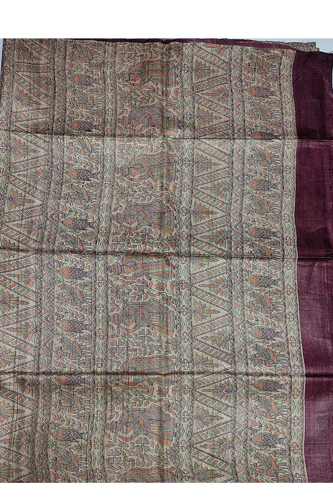 RACHBAI Women PURE HANDLOOM TUSSAR GHICHA MADHUBANI PRINTED PURE SILK SAREE WITH SILK MARK CERTIFIED, Assorted - Image 3