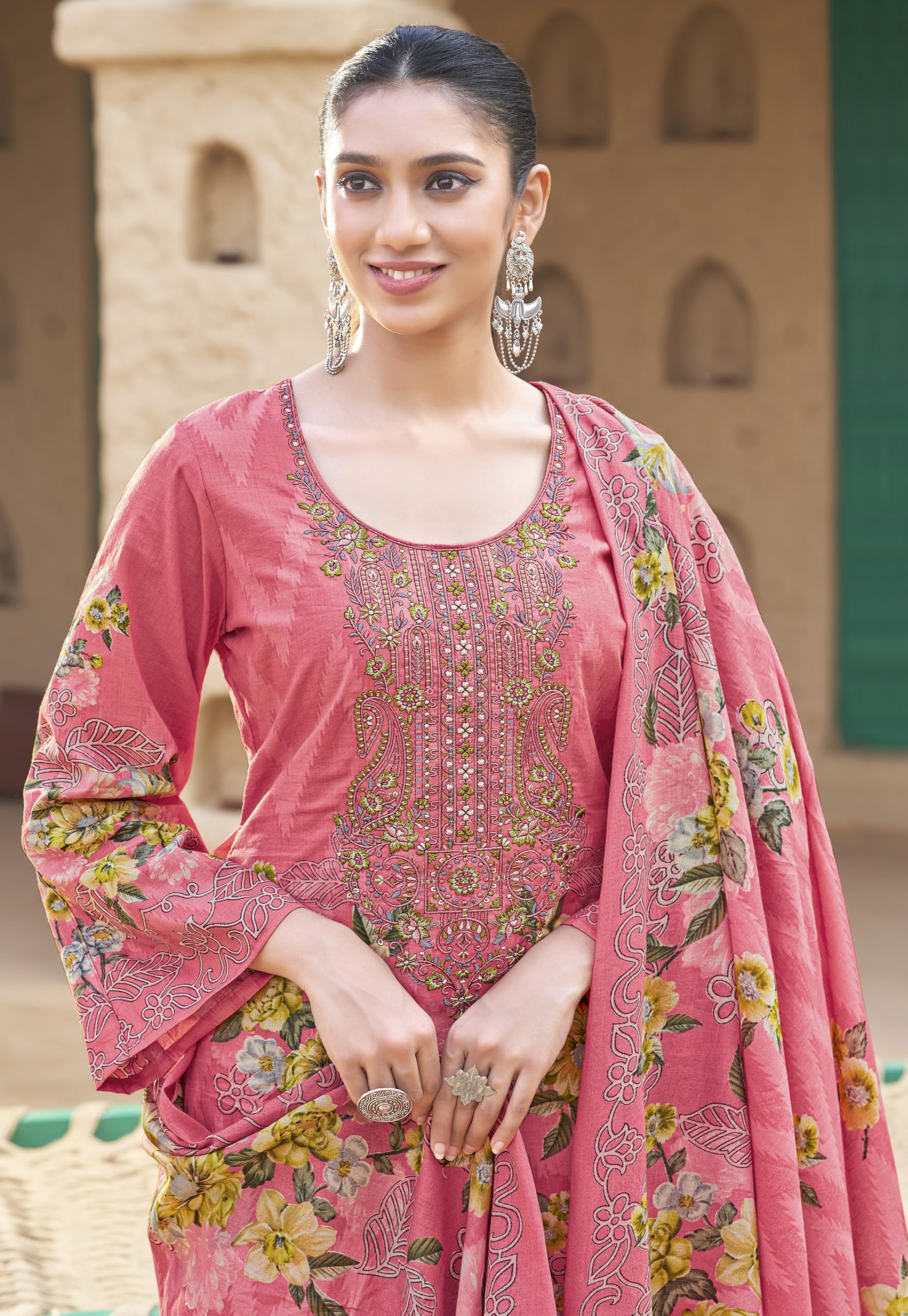 DRAVINAM Trends Women's Unstitched Salwar Suit Dress Material - Cotton Digital Printed Organza Embroidered Kameez II Unstitch Bottoms II Cotton Dupatta - Image 2