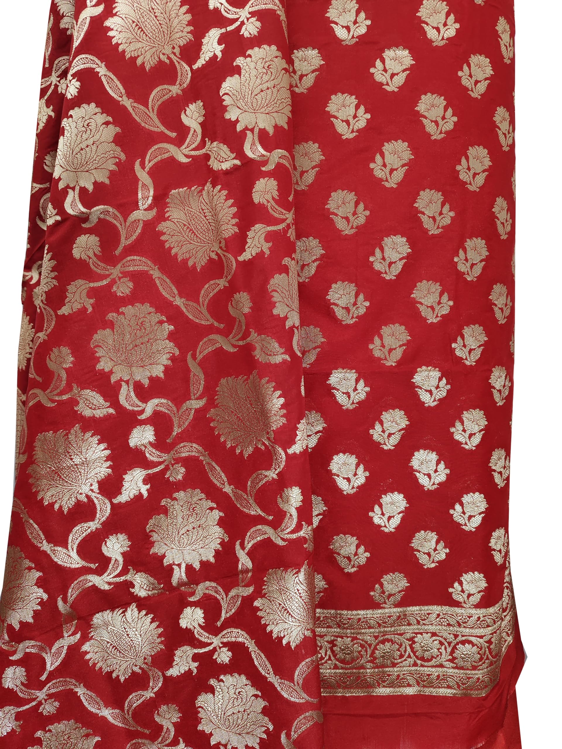 Naveera Women's Banarasi Katan Silk Unstitched Salwar Suit Dress Material Material With Banarasi Dupatta (Red) - Image 4