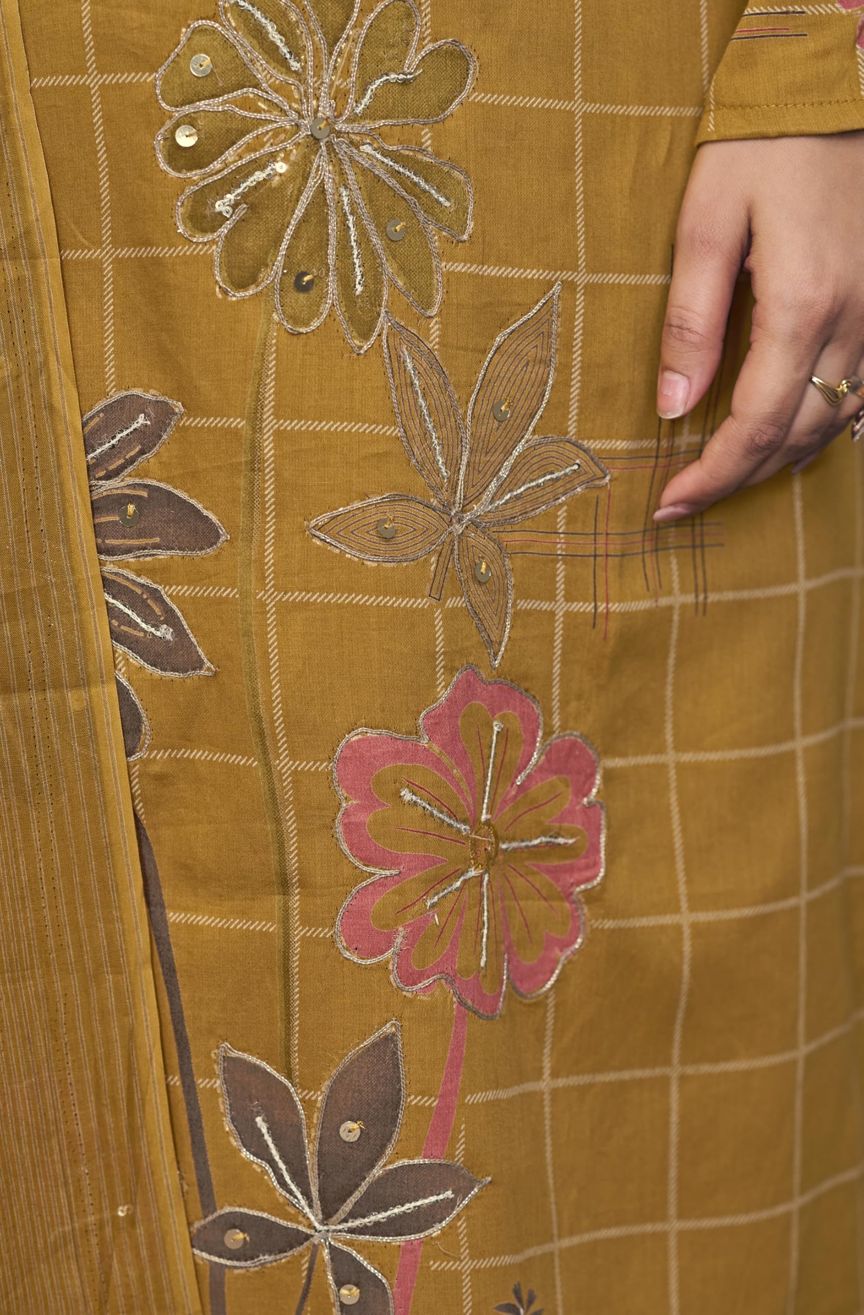 RIWAAYAT TRENDS Women's Unstitched Salwar Suit Dress Material Pure Jam Silk Discharge Print Embroidered Hand Work Kameez Plain Unstitched Bottoms and Pure Lawn Digital Foil Print Dupatta - Image 2