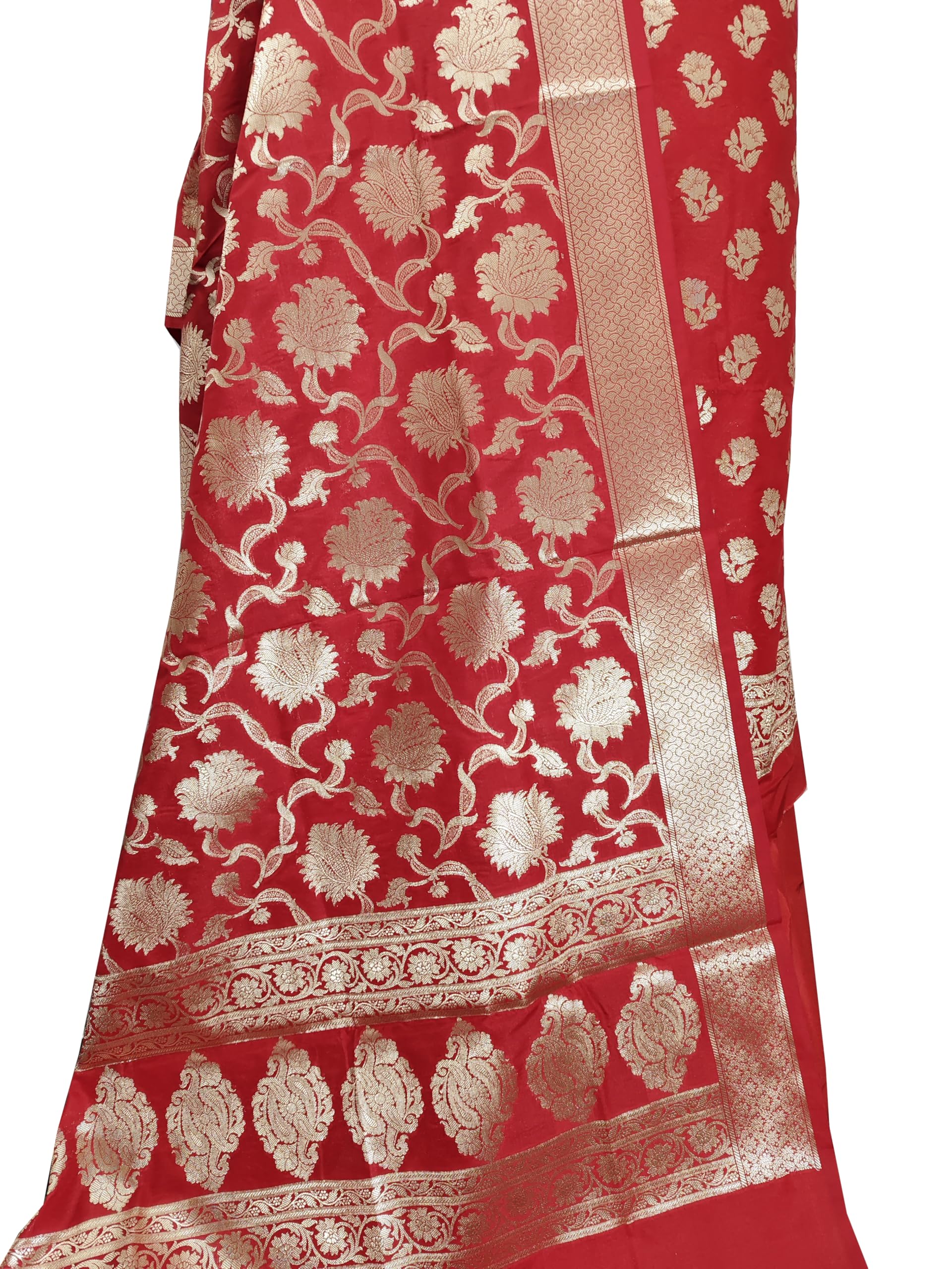 Naveera Women's Banarasi Katan Silk Unstitched Salwar Suit Dress Material Material With Banarasi Dupatta (Red) - Image 5