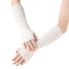 Richmen Women Knitting Woolen Arm Warmers, Fashion Winter Long Fingerless Gloves Knit Mitten Gloves Arm Sleeves for Girls with Thumb Hole (White)